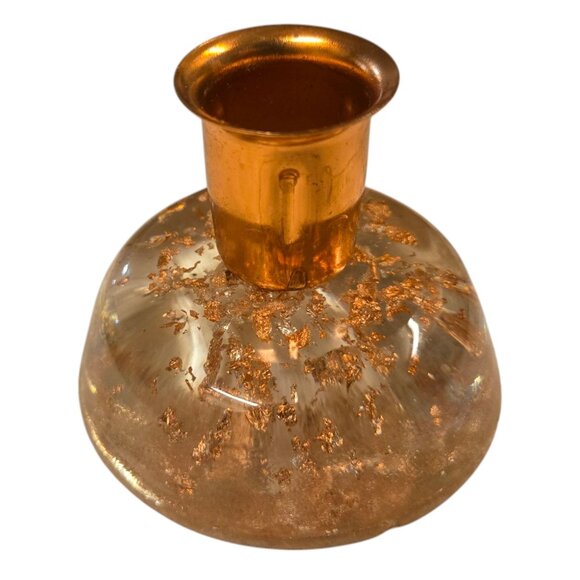 MCM Lucite Acrylic Candleholder Gold Flake Mid Century Candlestick Taper Holder - Picture 2 of 16